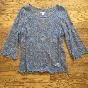 Lace See-Through 3/4 Sleeve Blouse